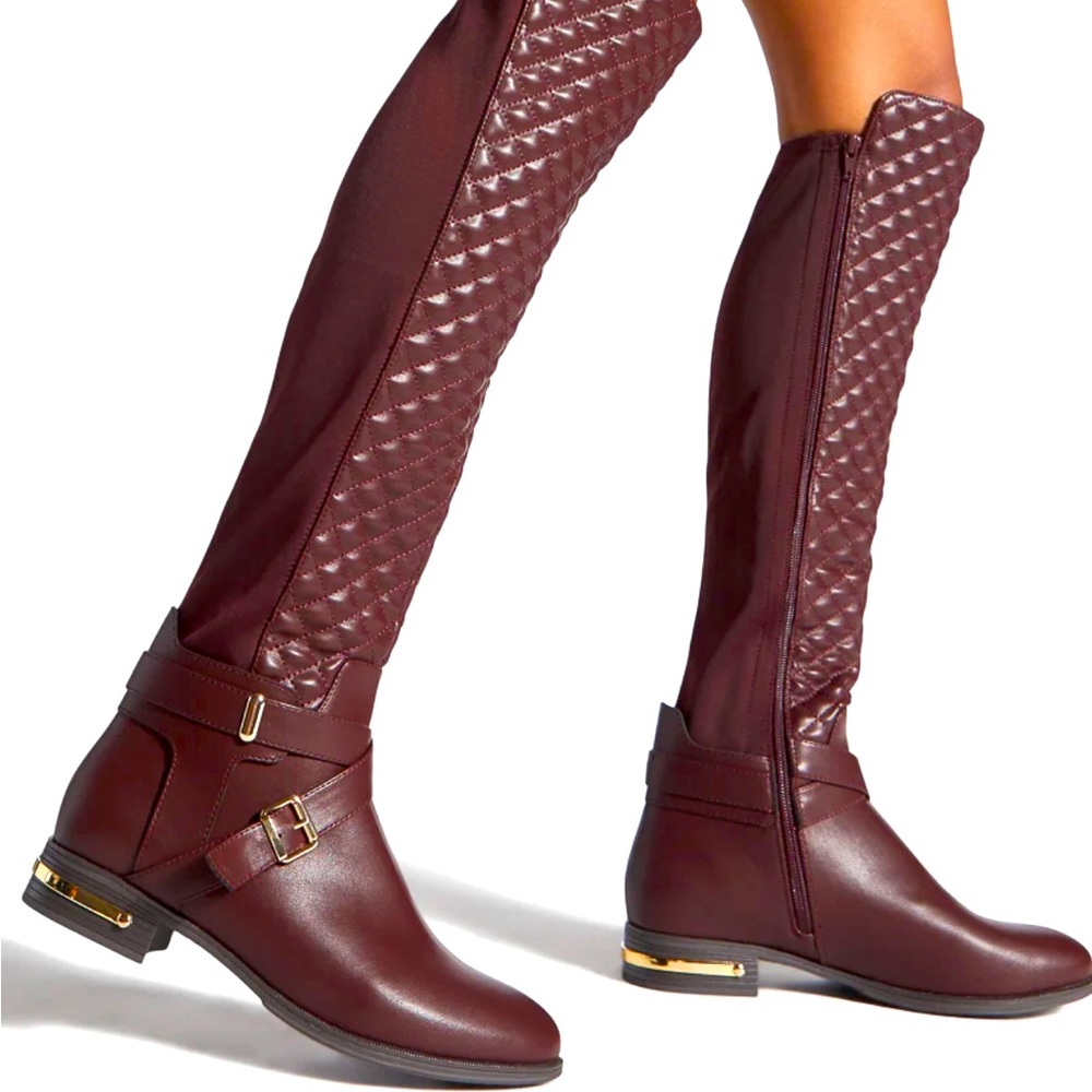 Quilted Riding Boot -Wide Calf!! Sold out Annabeth Quilted flat boot in oxblood